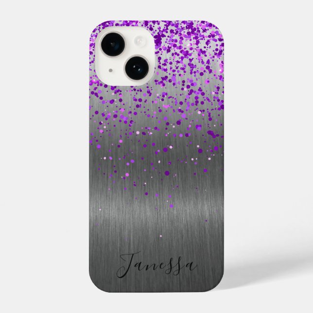 Coque iPhone Métal brossé à Parties scintillant violette (Verso)