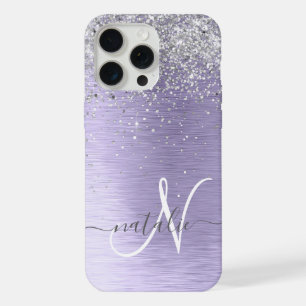 Coque iPhone 15 Pro Max Métal brossé violet Parties scintillant d'argent N
