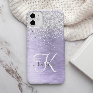 Etui iPhone 13 Pro Max Métal brossé violet Parties scintillant d'argent N