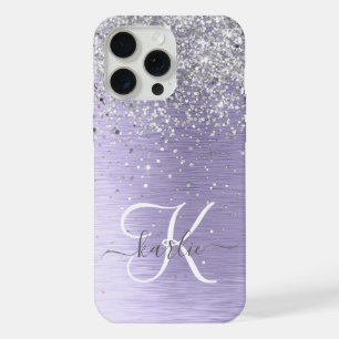 Coque iPhone 15 Pro Max Métal brossé violet Parties scintillant d'argent N
