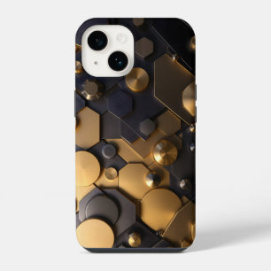 Coque Pour iPhone 14 Métal géométrique Abstrait Mur Art - Or et Bl