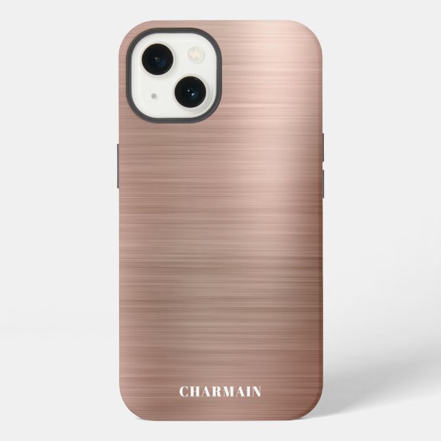 Coque iPhone Métal simple brosse Rose or (Verso)
