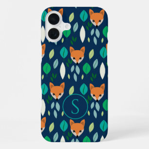 Coque iPhone 16 Plus Mete Fox Face Forêt Feuille Motif Monogramme
