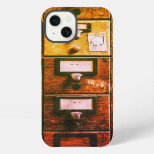 Etui iPhone 13 Meuble en bois de catalogue de cartes de bibliothè
