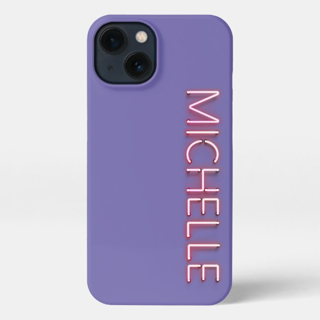 Coque iPhone Michelle nom dans lumière néon brillante nouveauté (Verso)