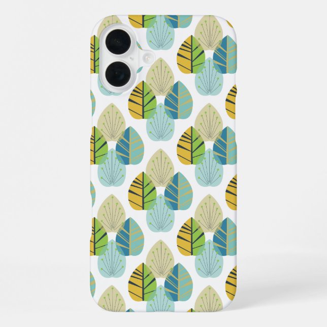 Coque iPhone Mid Century Modern Leaves in Green and Gold (Verso)