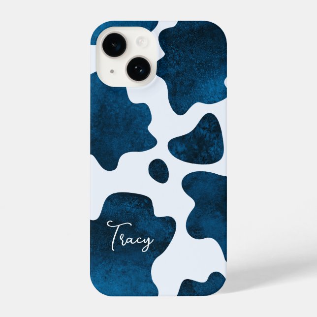 Coque iPhone Midnight Meadow : Navy Blue Cow Imprimer (Verso)