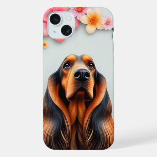 Coque iPhone 15 Plus Mignon design floral de luxe de Lévrier Afghan