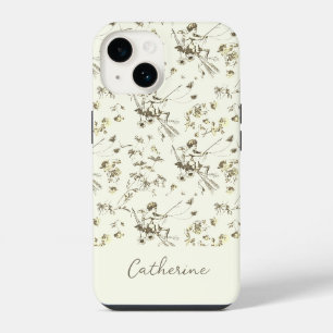 Coque Pour iPhone 14 Mignon Élégant Chic Vintage Cupidon Ange Floral