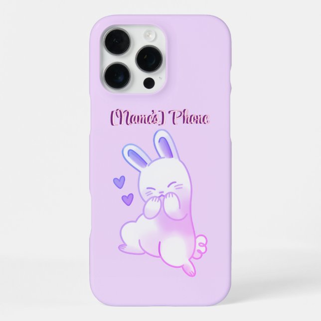 Coque iPhone Mignon Kawaii Pastel Violet Lapin avec Cœurs Perso (Verso)