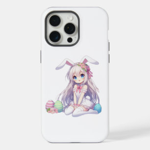 Coque iPhone 15 Pro Max mignon lapin de Pâques en style anime