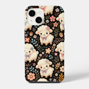 Coque Pour iPhone 14 Mignon motif chibi agneau floral Cottagecore