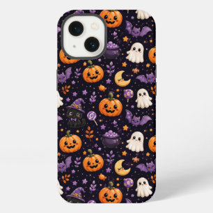 Etui iPhone 13 Mignon motif de citrouille de fantôme de chat chau