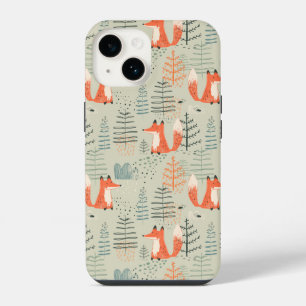 Coque Pour iPhone 14 Mignon motif de renard gribouillé en forêt boisée