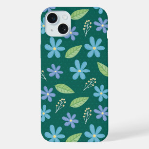 Coque iPhone 15 Plus Mignon motif floral bleu sans couture