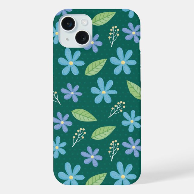 Coque iPhone Mignon motif floral bleu sans couture (Verso)