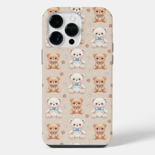 Coque Pour Pour iPhone 14 Pro Max Mignon ours en peluche et nœuds bleus motif sans c