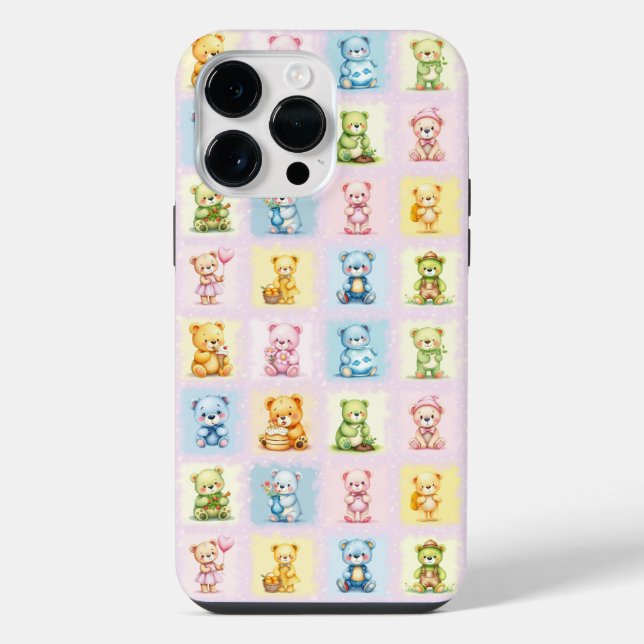 Coque iPhone Mignon ours en peluche multiple Collage et jouets  (Verso)