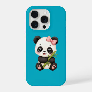 Coque iPhone 15 Pro Mignon Ours Panda avec Étui de Téléphone Rose & Ba