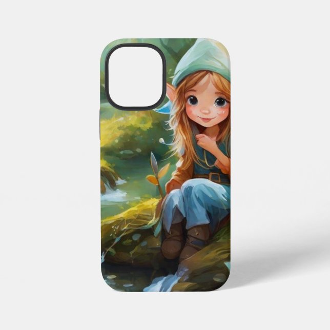 Coque iPhone Mignon petit elfe dans la rivière (Verso)