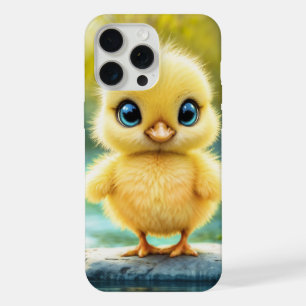 Coque iPhone 15 Pro Max Mignon poussin duveteux aux grands yeux debout sur
