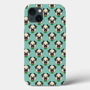 Etui iPhone 13 Mignon Pug Chien Heureux avec Papillon
