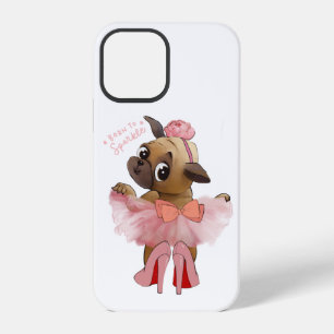 Coque iPhone 12 Pro Mignon Pug en Tutu Né pour Briller Chien Chiots