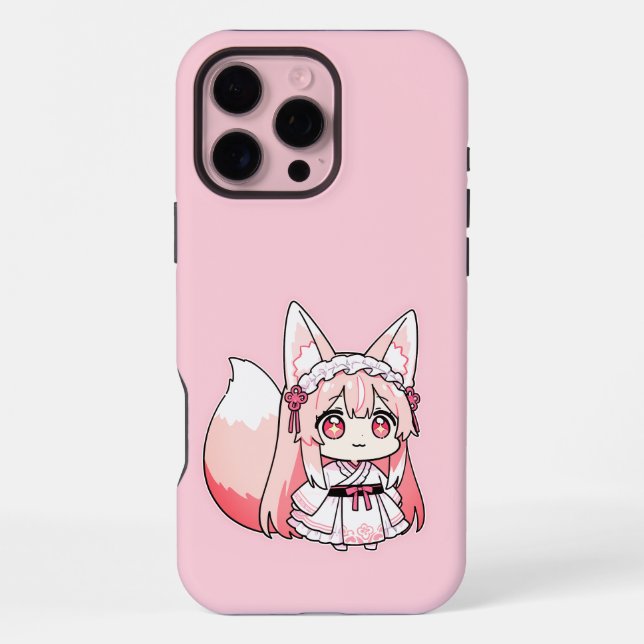 Coque iPhone Mignon Renarde Chibi Rose Pastel (Verso)