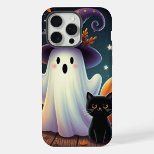 Coque iPhone 15 Pro Max Mignonne, citrouille d'Halloween, chat & fantôme