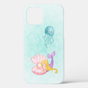 Coque iPhone 12 Mignonne sirène sous l'aquarelle de la mer