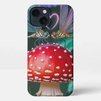 Etui iPhone 13 Mignonnes libellules sur un champignon -