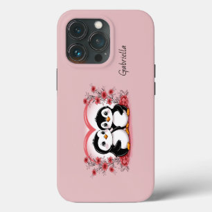 Etui iPhone 13 Pro Mignons Amoureux Manchots de Dessin Animé pour la 