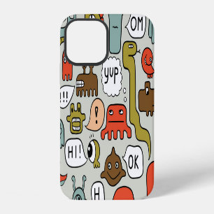 Coque iPhone 12 Mignons monstres de dessin : Arrière - plan sans c