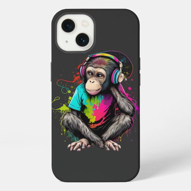 Coque iPhone Mignons Singe Écouter Musique, Musique Singe Obséd (Verso)