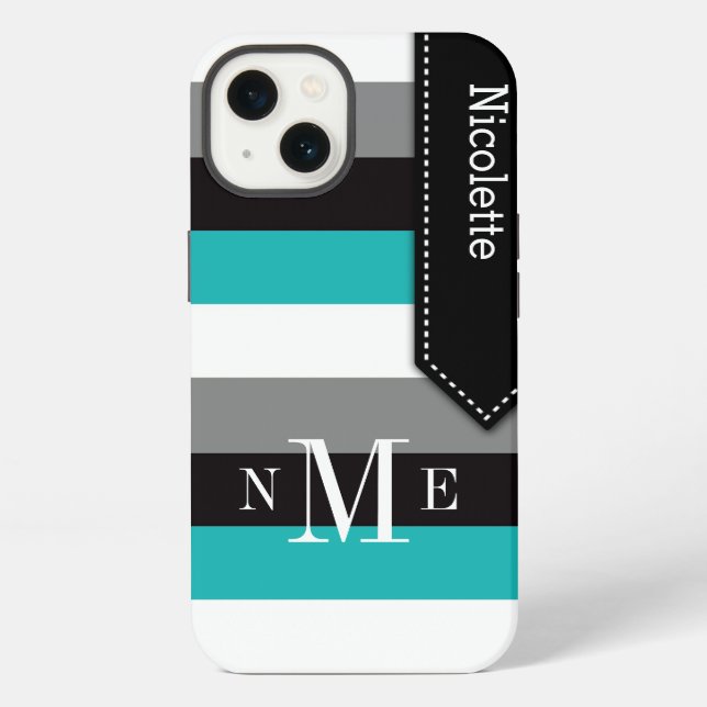 Coque iPhone Mini boîtier iPad | Tracées | Turquoise, noir, gri (Verso)