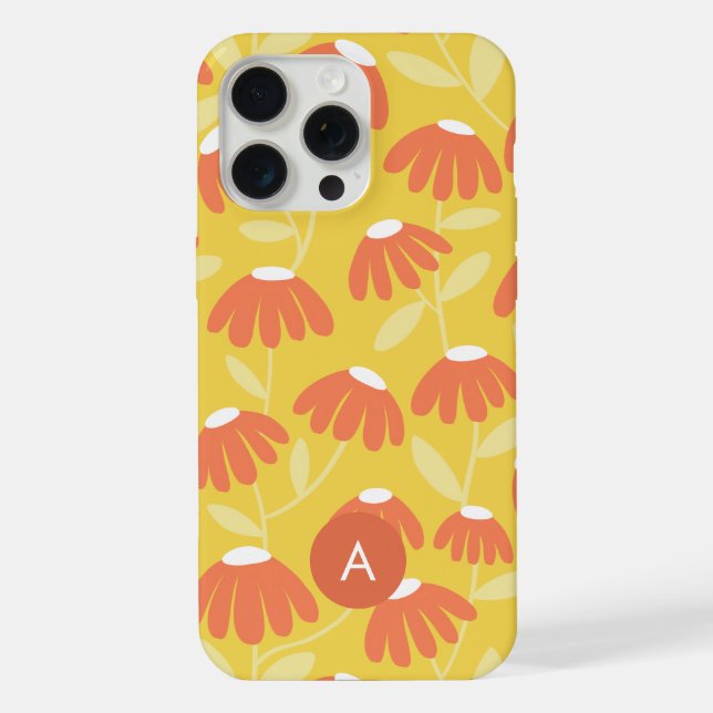 Coque iPhone Mini Monogramme Initiale Motif Floral Jaune/Orange (Verso)