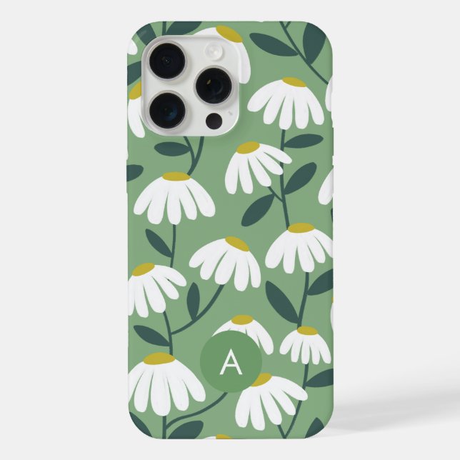 Coque iPhone Mini motif floral Monogramme vert sauge (Verso)