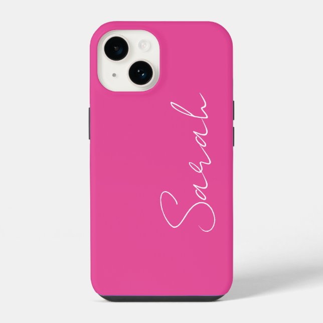 Coque iPhone Mini-tendance chic rose et blanc Nom du script (Verso)
