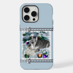 Coque iPhone 15 Pro Max Miniature Schnauzer Mignon Bleu Noël Vacances