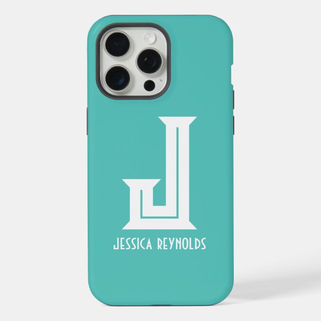Coque iPhone Minimal Monogramme Aqua (Verso)