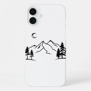 Coque iPhone 16 Plus Minimalist Black and White Mountain Phone Case