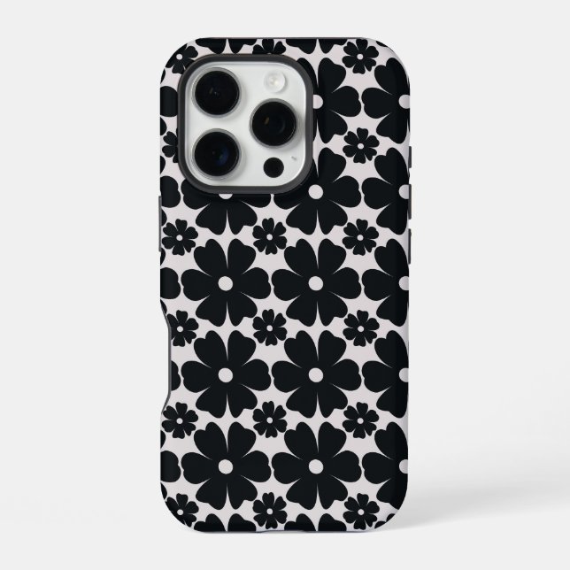 Coque iPhone Minimalist black & white daisy pattern (Verso)