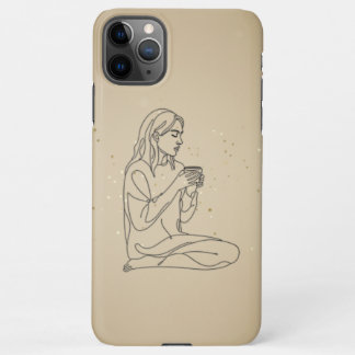 Coque iPhone 11Pro Max Minimalist Line Art Woman with Coffee | Cozy Aesth
