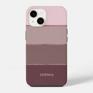 Coque Pour iPhone 14 Minimalist Stripes in Pink Tones with Glitter