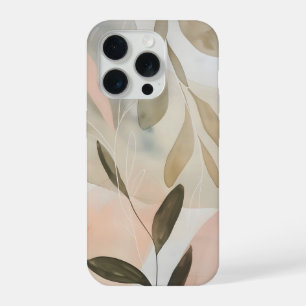 Coque iPhone 15 Pro Minimaliste Botanique Abstraite Beige avec Douce O