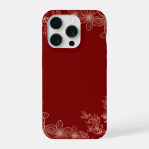 Coque iPhone 15 Pro Minimaliste Fleur Rouge Profond Élégant Artistique