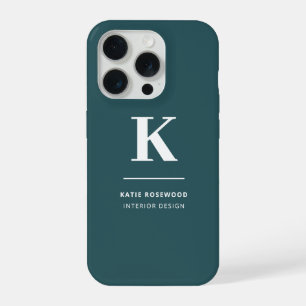 Coque iPhone 15 Pro Minimaliste Fumée Vert Moderne Grande Initiale