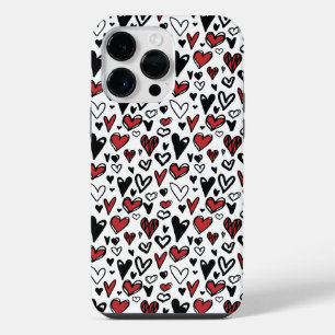 Coque Pour Pour iPhone 14 Pro Max Minimaliste Moderne Cœurs Rouges, Noirs et Blancs