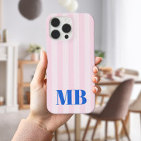 Minimaliste Monogramme Rayé Rose et Bleu Rétro