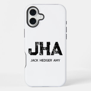 COQUE iPhone 16 PLUS MINIMALISTE NOIR MONOGRAMME À TROIS LETTRES NOM BL